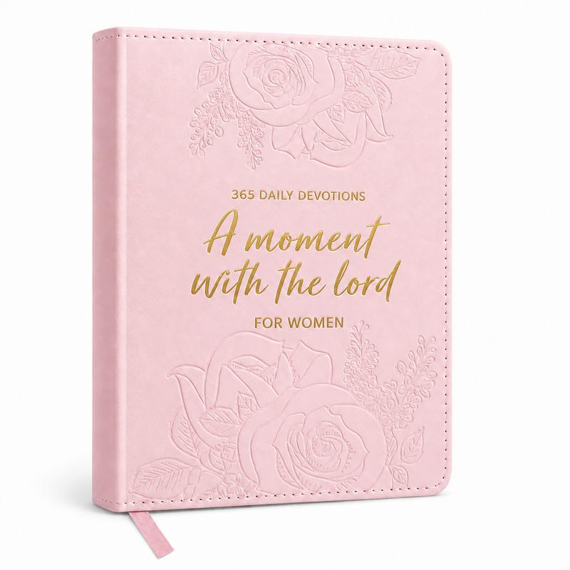 A Moment With the Lord — 365 Daily Devotions For Women, pink faux-leather hardcover with gold foil